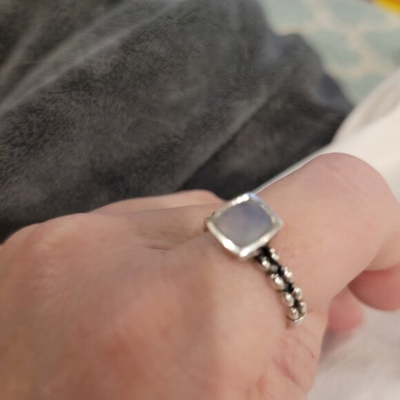 John Hardy Angela Sterling Silver Two Scalloped Design Band Chalcedony S… - Picture 2 of 9